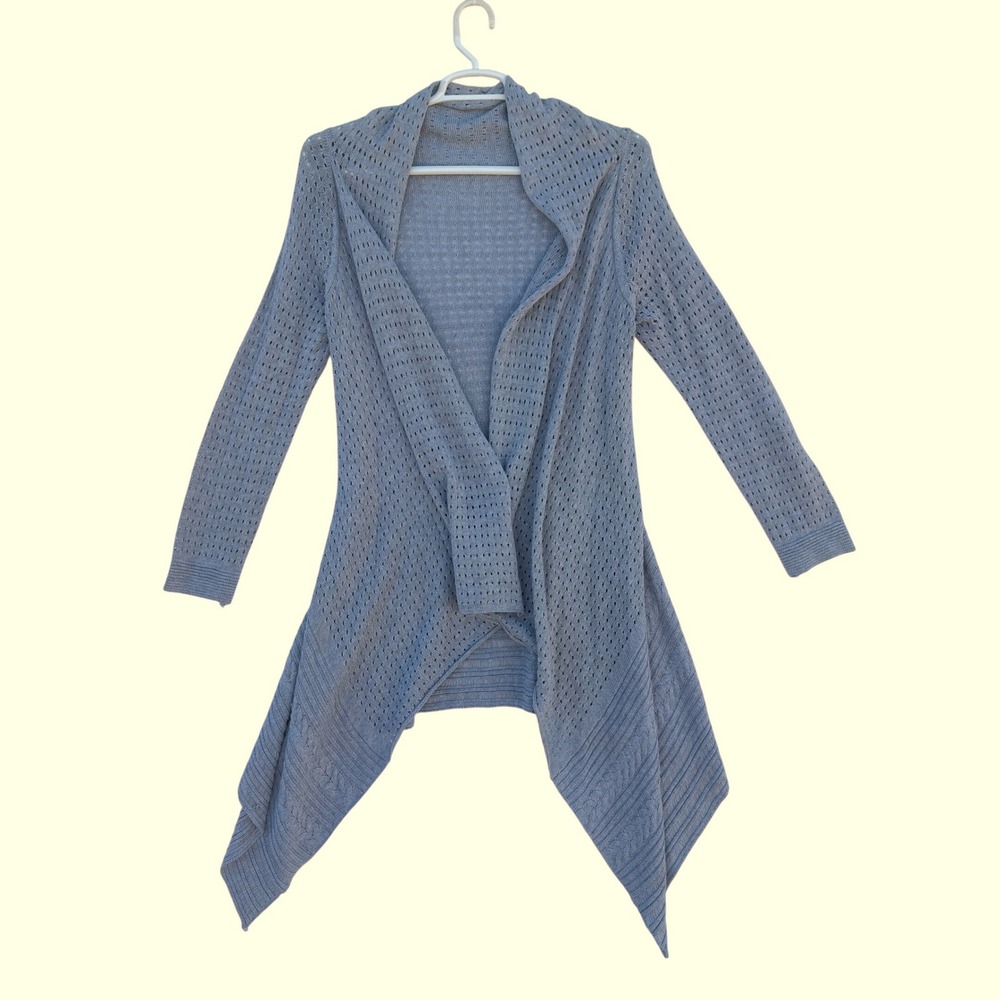 Tribal Womens Gray Open Front Pointelle Knit Waterfall Cardigan Size L/XL Boho